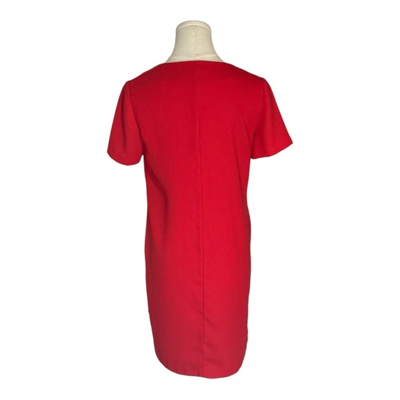 BANANA REPUBLIC Mini Dress Curved Hem Shift Red V Neck Pockets Size 2 Work Party - Picture 4 of 10